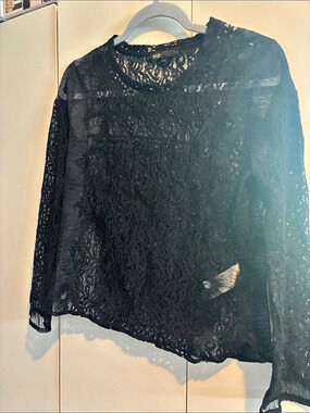 maje Black Lace Long Sleeve Blouse Size 1 Like New gothic